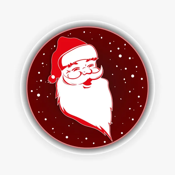 Okrągły czerwony znak z głowy sylwetka Santa Claus i płatki śniegu. — Wektor stockowy