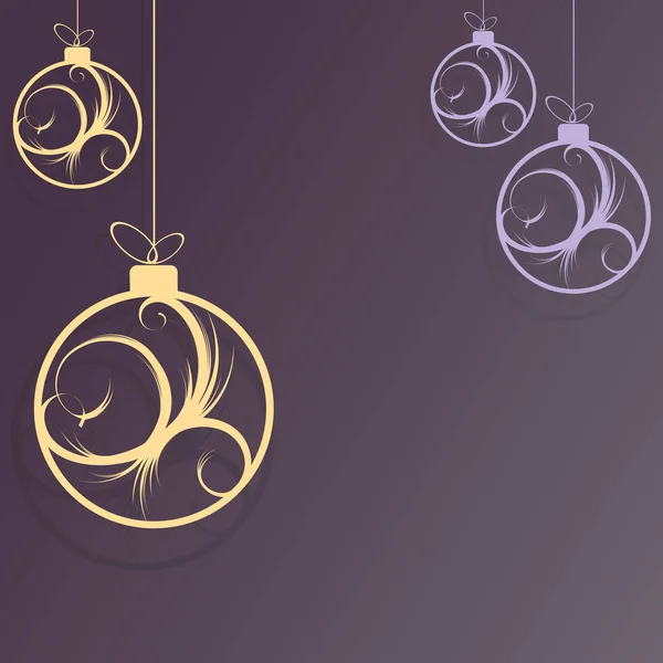 Boże Narodzenie fioletowy projekt z kulkami z abstrakcyjny wzór żółte odcienie. — Wektor stockowy