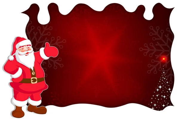 Natale sfondo rosso con Babbo Natale, un piccolo albero di Natale, una cornice bianca . — Vettoriale Stock
