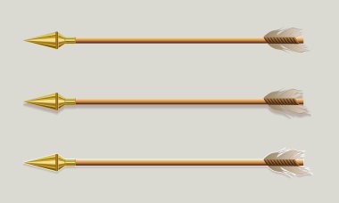 Altın ok ucu, uç ve beyaz tüyleri, okla tasarım öğesi.