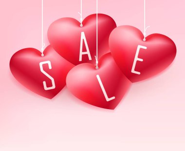 Hafif pembe bileşimi silueti ile asılı bir kordon ve metin Satılık kalpler,