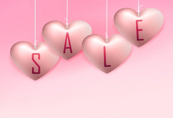 Light pink composition with a set of hearts and the text sale, postcard. — ストックベクタ