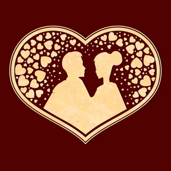 Composición de la silueta del corazón con un hombre y una mujer enamorados , — Vector de stock