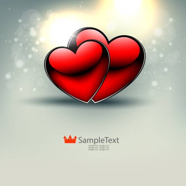 İki kırmızı kalpler ve parlak ışık kompozisyonu,