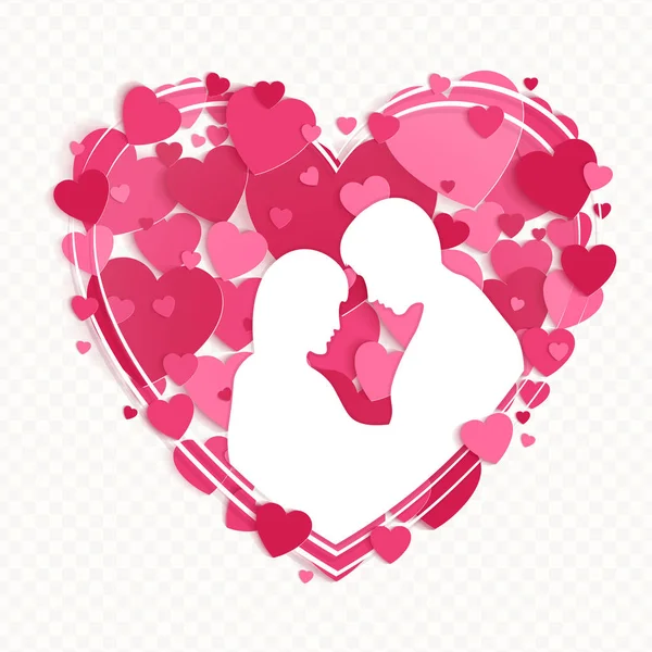 Arrangement in Herzform mit Silhouetten eines Mannes und eines Mädchens, — Stockvektor