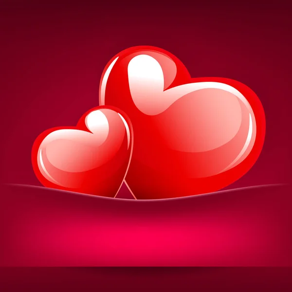 Красная композиция с двумя яркими сердцами и выпуклым карманом , — стоковый вектор