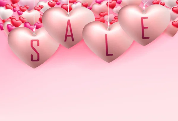 Рожева композиція з набором сердець і текстовим продажем , — стоковий вектор