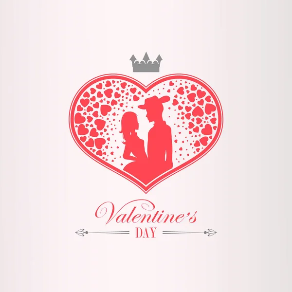 Ilustração com uma silhueta de um coração, um casal apaixonado, um homem de chapéu e uma menina , — Vetor de Stock