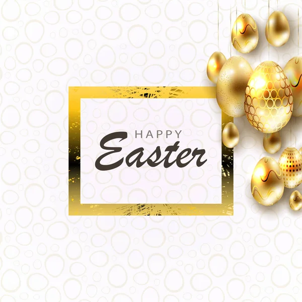 Пасхальная композиция с яйцами блестящего золотого оттенка и текстурной рамой , — стоковый вектор