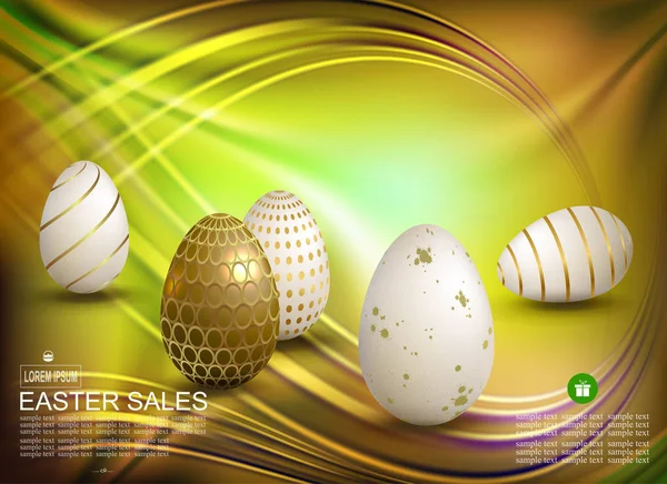Wielkanoc żółty skład zbiór jaj z wzorem, — Wektor stockowy