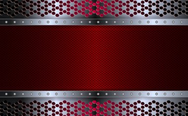 Metalik parlak çerçeve kenar ve perçin çivileri ile geometrik soyut dokusal kırmızı tasarım