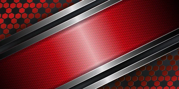 Diseño geométrico abstracto textural rojo con un marco de metal con bordes — Vector de stock