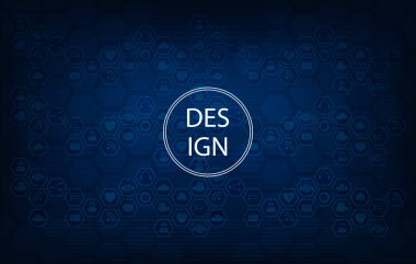 İnternet sembolleri ile geometrik mavi soyut koyu arka plan