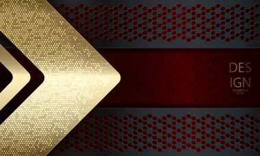 Kabartmalı altın ok ile koyu kırmızı soyut geometrik dokusal tasarım