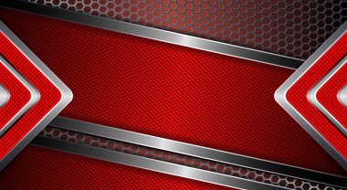 Kafes çerçevesi ve metalik ok doku metni ile soyut kırmızı kompozisyon