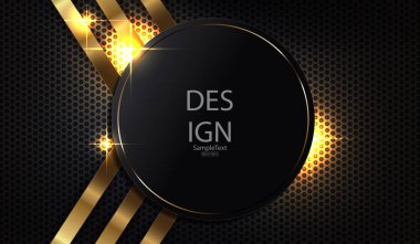 Altın kenarlı, ışıltılı ve çizgili yuvarlak çerçeveli geometrik koyu tasarım