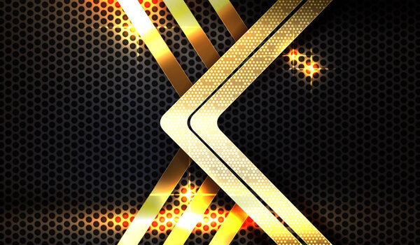Geometric dark mesh design with gold stripes and glitter arrow
