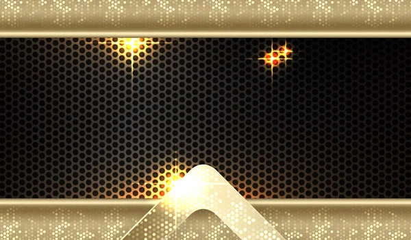 Fundo de malha escura geométrica com molduras de ouro e uma seta de brilho — Vetor de Stock