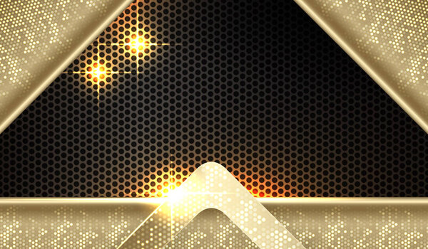 Geometric dark mesh background with a gold frame, arrow and glitter