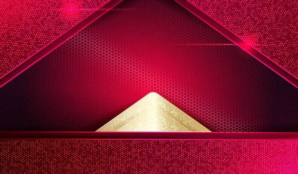 Fundo geométrico rosa com malha, molduras e seta em tom dourado — Vetor de Stock