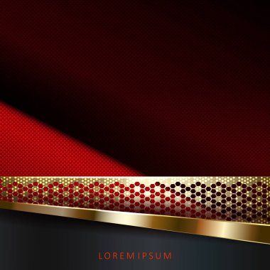 Kıvırcık altın çerçeve ve ışıltı ile soyut kırmızı doku tasarımı