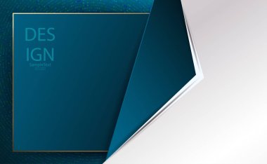 Kare, altın jant ve ok ile beyaz köşe ile soyut mavi doku tasarımı