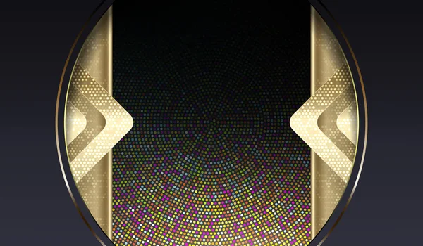 Abstrakte dunkelblaue Komposition mit goldfarbenen Pfeilen und funkelndem Mosaik — Stockvektor