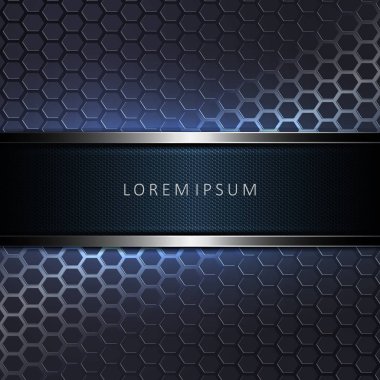 Metalik tonlu kenarlı bir doku çerçevesi ile soyut koyu mavi örgü arka plan