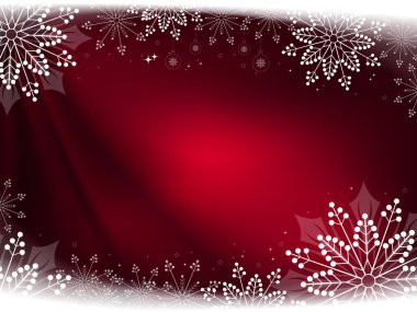 Güzel beyaz kar taneleriyle Noel kırmızı kompozisyonu