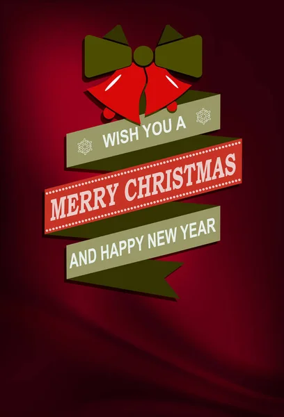 Navidad ilustración de color rojo oscuro con campanas y texto — Vector de stock