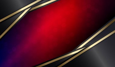 Soyut geometrik tasarım mozaik ve eğimli kırmızı, altın kenarlı gri perdeler