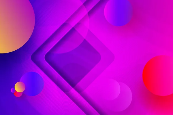 Геометрический фон с градиентом синего и фиолетового оттенков с тусклым силуэтом стрелок и абстрактных овальных форм, разноцветные круги — стоковый вектор