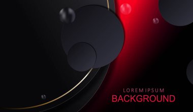 Soyut tasarım, kırmızı, gri daireler, altın damlalı kenar.