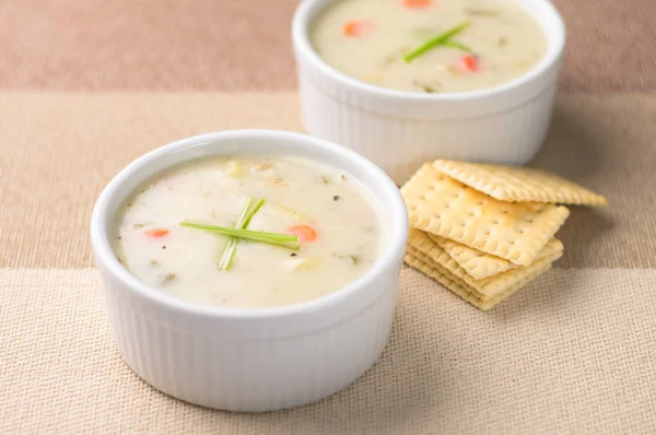 Warm bowls of clam chowder. — Stock Photo, Image