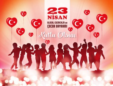 23 Nisan Çocuk günü afiş ve kutlama kartı. mutlu çocuklar