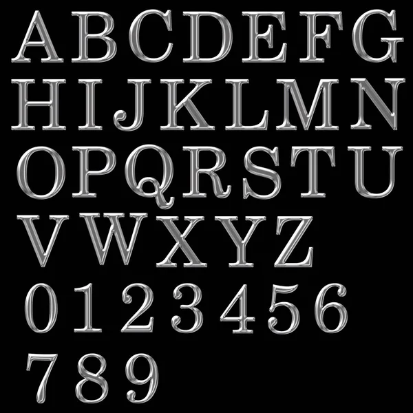 Conjunto Alfabetos Metálicos Números Metal Letras — Foto de Stock