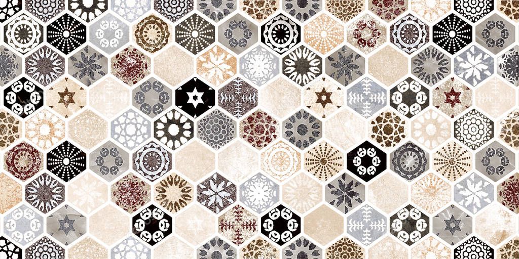 Honeycomb and retro pattern background. Ceramic tile surface