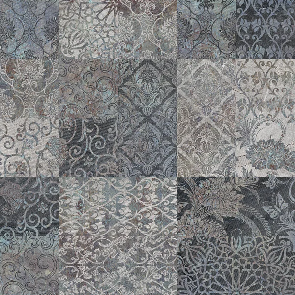 Retro ve klasik tasarım çimento arka planı. Eski duvar dokusuna sahip renkli damaske tasarımı, Retro, güzel soyut dekorasyon