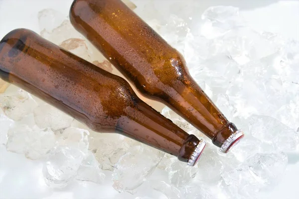 Butelka Piwa Schłodzone Lodem — Zdjęcie stockowe