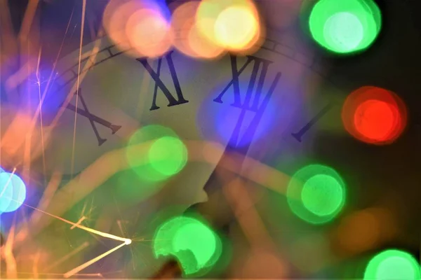 Nyår Firar Brand Arbeta Med Färg Ljus Minut Efter Midnatt — Stockfoto