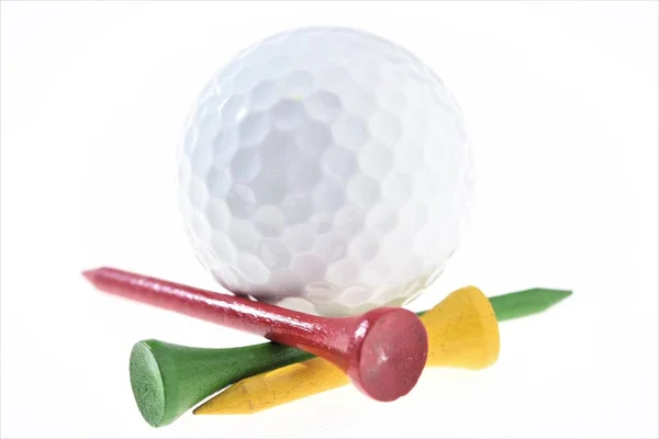 Bola Golfe Branco Com Isolado Closeup Fundo Branco — Fotografia de Stock