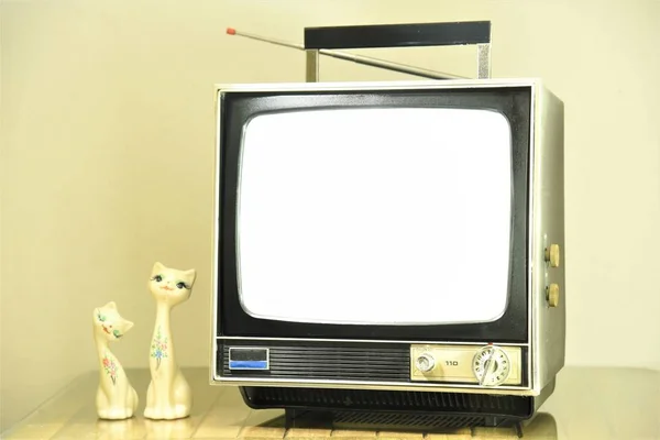 vintage television set with blank empty screen