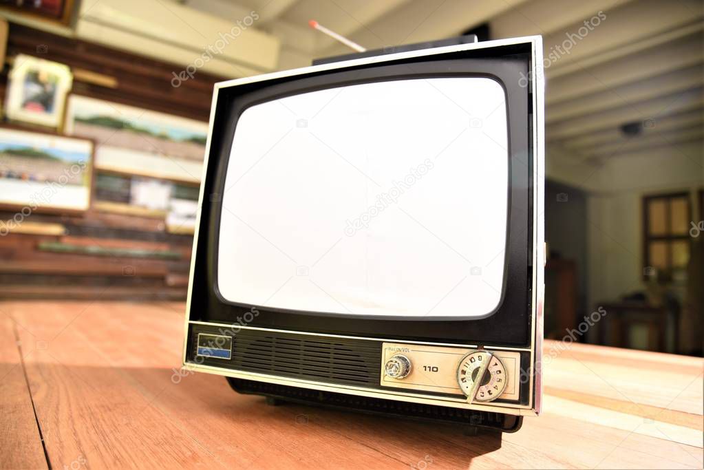 vintage television set with blank empty screen