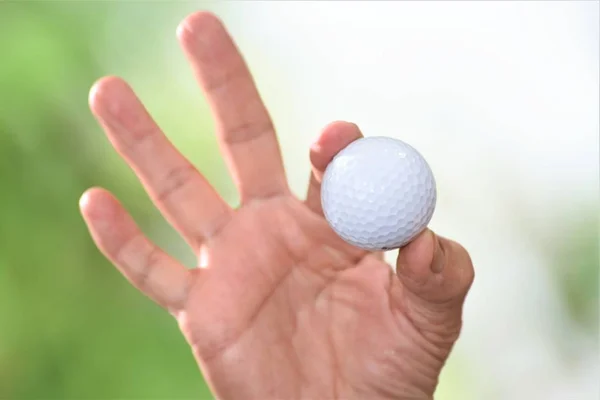 Bola Golfe Velho Golfista Mão Fazendo Sinal Mão — Fotografia de Stock