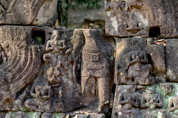 Rzeźbione Figury Płaskorzeźba Kompleksu Świątyń Angkor Wat Siem Reap Kambodża — Zdjęcie stockowe