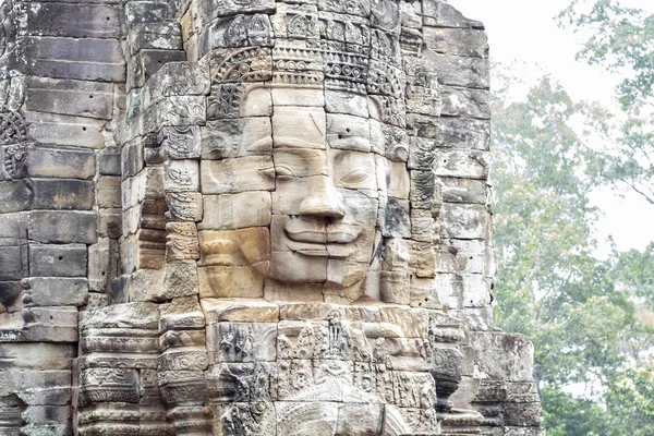 Pietra Faccia Rovina Antico Tempio Buddista Bayon Nel Complesso Angkor — Foto Stock