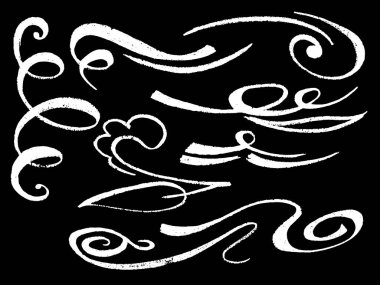 Beyaz tebeşir güzelleşmek dekor vektör çizim. Gelişen kaligrafi bölücüler veya kenarlık öğesi. Beyaz tebeşir düğün davetiyesi dekor. Kara tahta harflerle güzelleşmek. Romantik blackboard dekorasyon