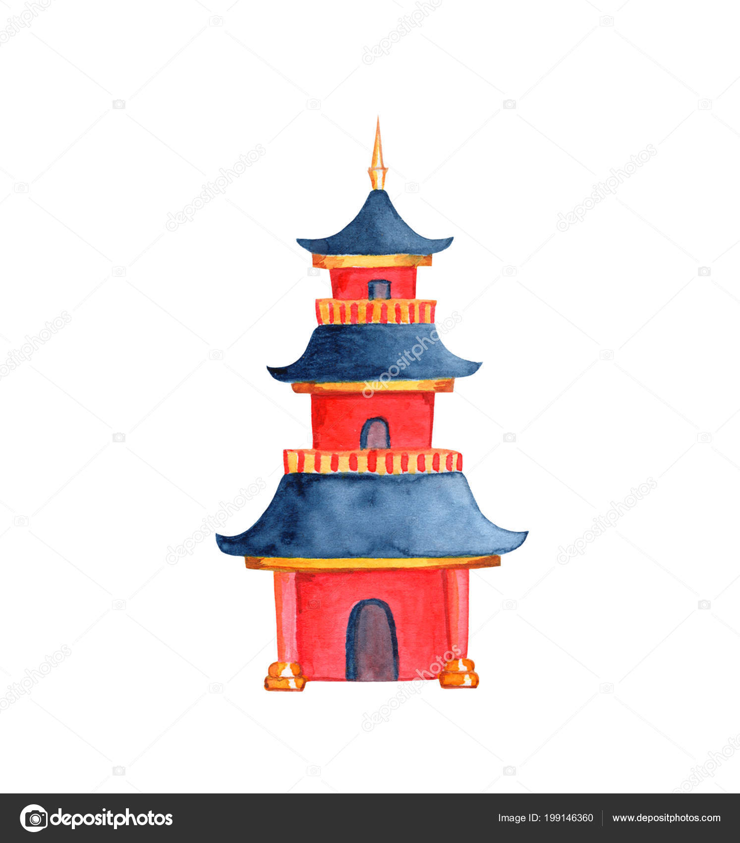 Pagode Chinoise Sur Fond Blanc Illustration Aquarelle Temple Taoïste  Bouddhiste — Illustration de stock par ©Davdeka - 199146360, image size:1493x1700