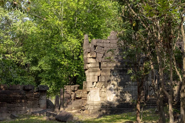 Ruine Ancienne Pierre Dans Temple Angkor Wat Mur Pierre Sculptée — Photo