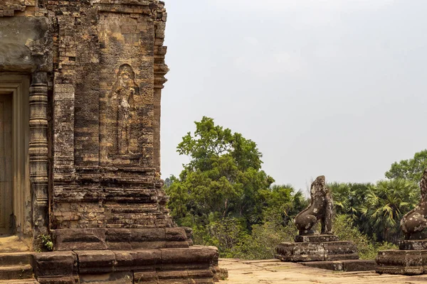 Ancienne Sculpture Sur Pierre Temple Angkor Wat Vue Temple Pré — Photo